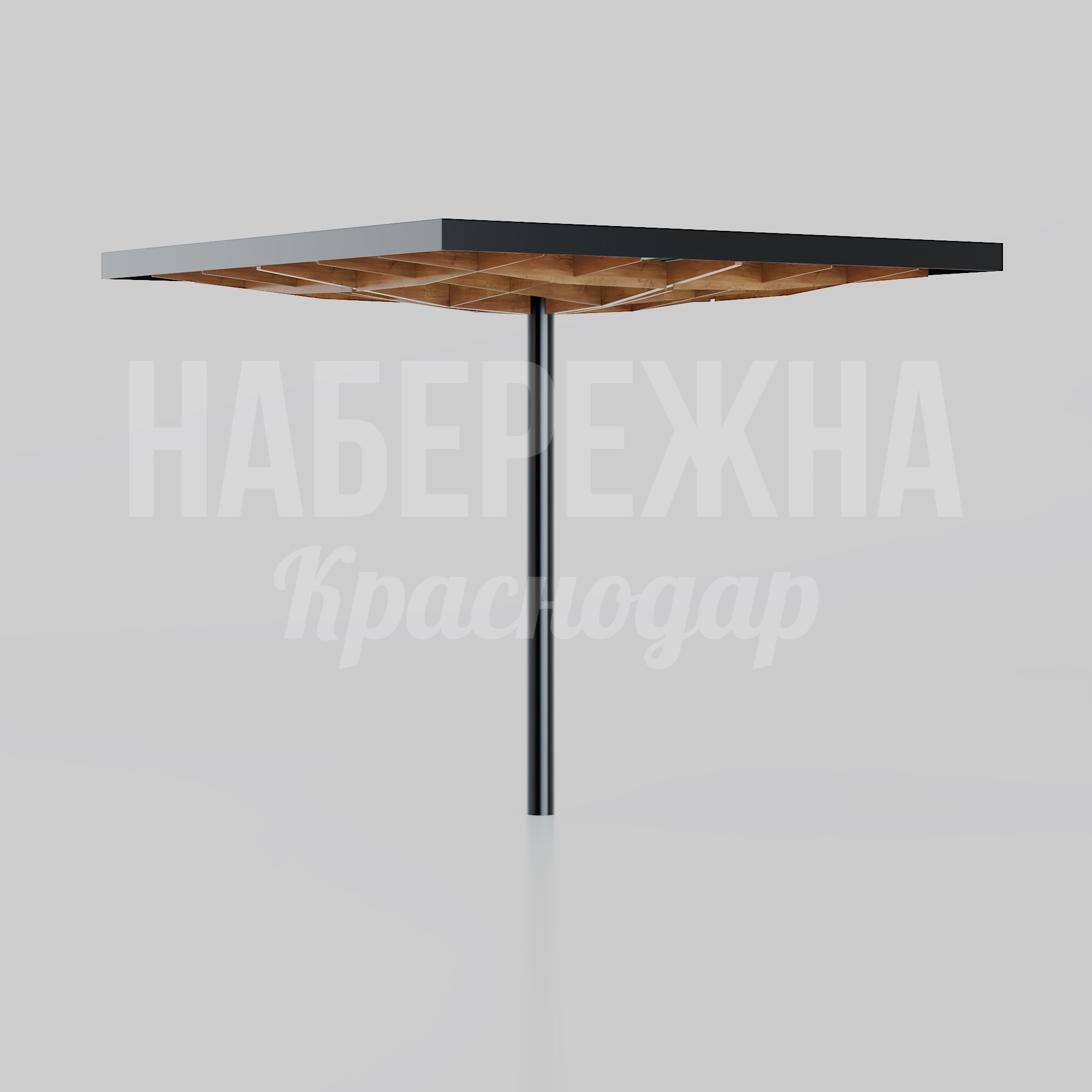 Навес Mufvo 3100x3100x2685 мм. MAF-25.204 Навес с квадратной крышей на центральной опоре. Защищает от осадков, создает комфортную зону отдыха в парках и скверах.