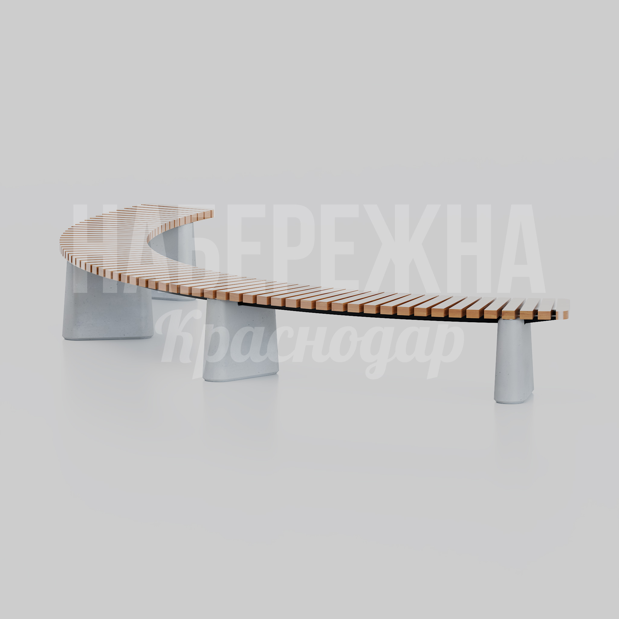 Лавочка Vukekgap 3500x2760x450 мм. MAF-25.210 Лавочка с изогнутой конструкцией и реечным сидением. Вандалоустойчивое исполнение для парков и набережных.