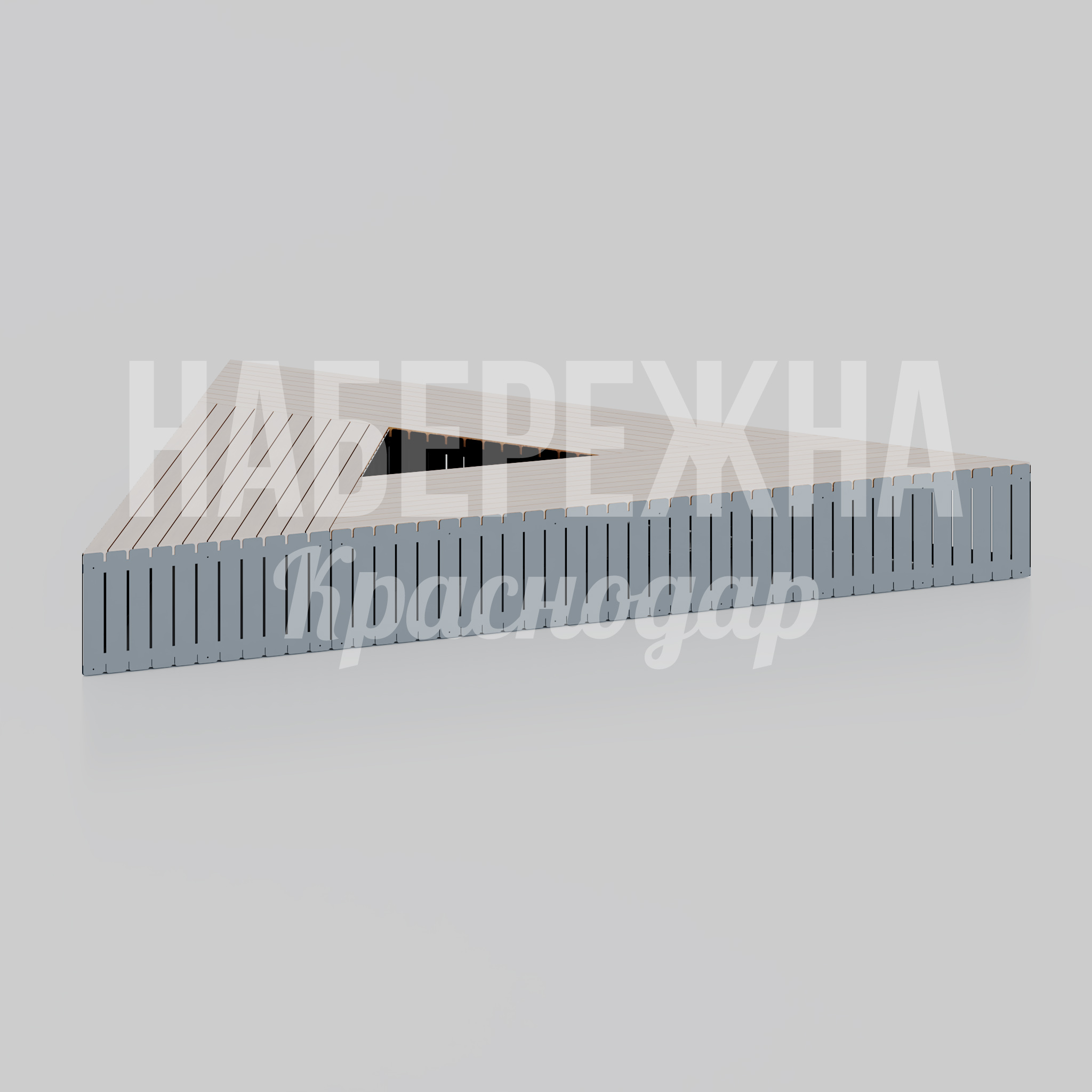 Лавочка Reö 3450x4000x450 мм. MAF-26.026 Скамейка с планками из металла и модульной конструкцией. Длина 4 метра для установки на набережных и в парках.