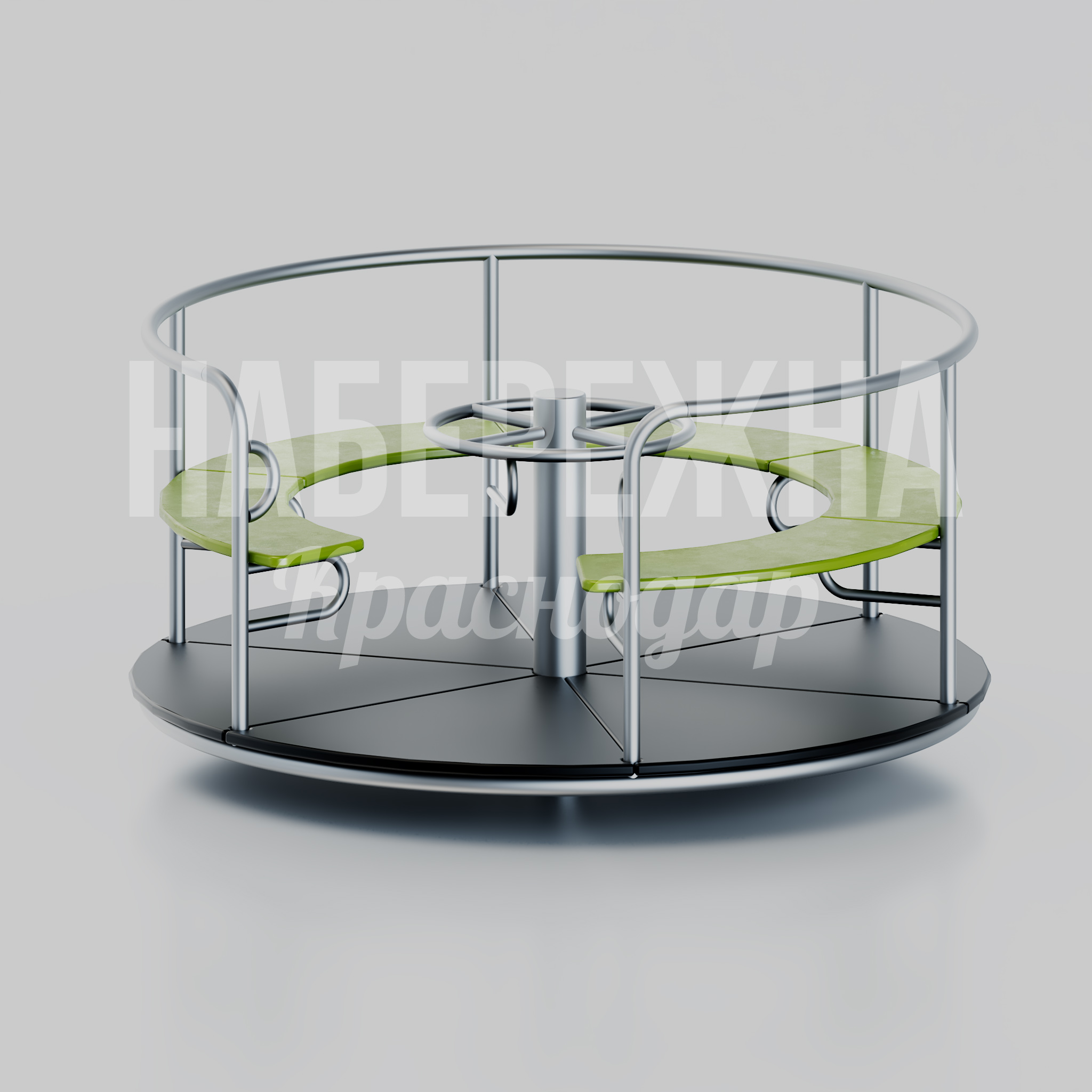 Детская карусель Dafo 2350x2350x900 мм. MAF-26.070 Карусель вращающаяся с металлическим каркасом и сиденьями. Безопасная конструкция для детских площадок, выдерживает интенсивное использование.