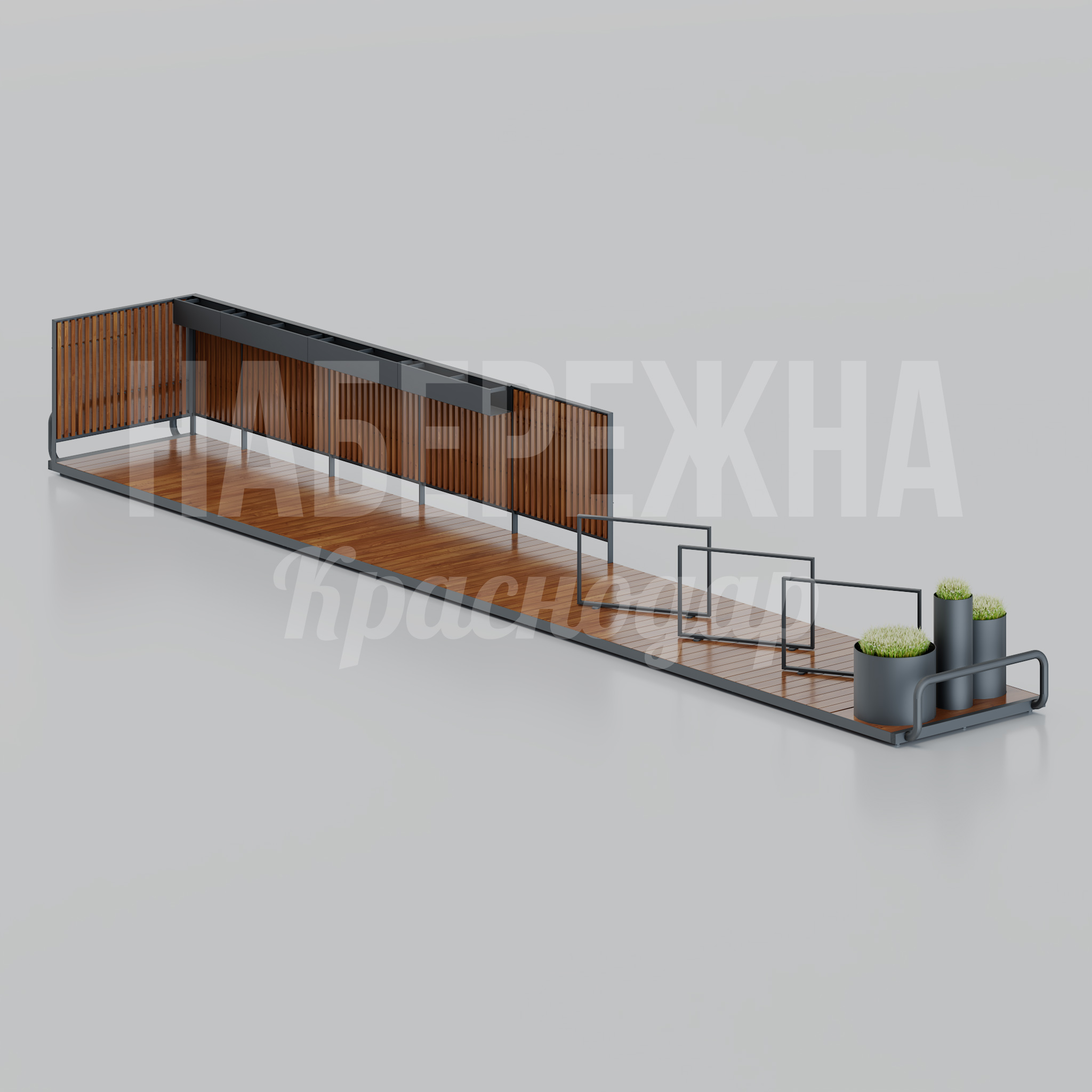 Парклет Nudvuurlu 1400x10000x1200 мм. MAF-25.123 Парклет с велопарковкой, навесом и озеленением для создания зон отдыха в городской среде. Модульная конструкция.