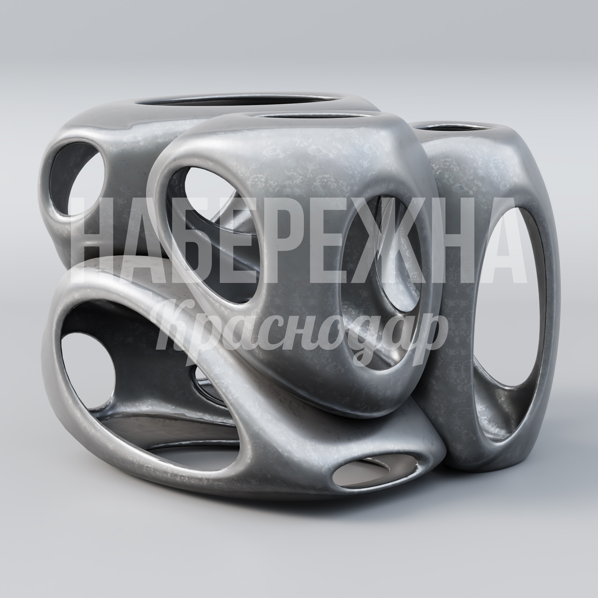 Арт объект Maykug 2800x2800x2500 мм. MET-23.038 Арт-объект из металла с органичными формами и овальными проёмами. Притягивает внимание, формирует креативное пространство.