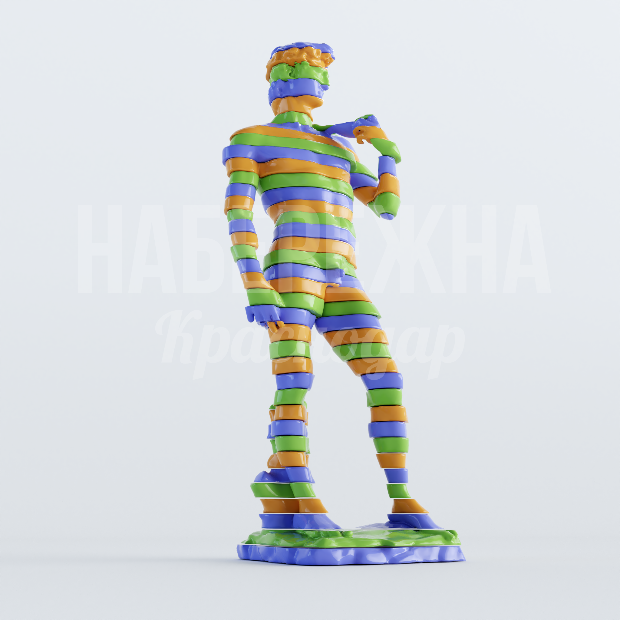 Фигура Давида из стеклопластика 600x720x1600 мм. STF-22.003 Скульптура Давида из прочного композита. Яркое трёхцветное исполнение для парков и общественных пространств.