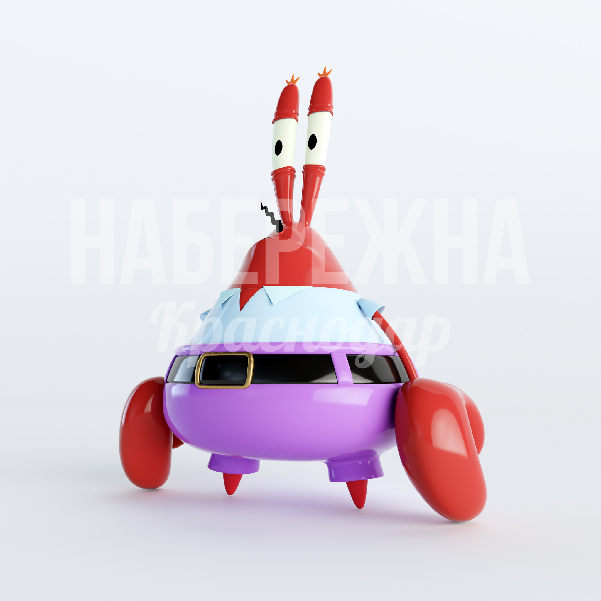 Мистер Юджин Крабс 500x800x950 мм. STF-22.024 Фигура персонажа Мистера Крабса из стеклопластика. Привлекает внимание к детским зонам и развлекательным объектам.