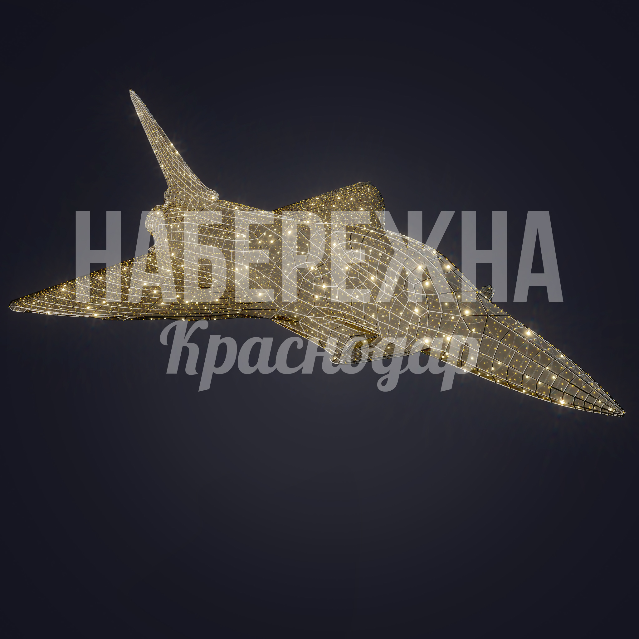 Самолет Damgi 6400x4200x2000 мм. SV-20.089 Световая фигура самолёта с каркасом из металла и LED-подсветкой. Яркий акцент для площадей и парков.