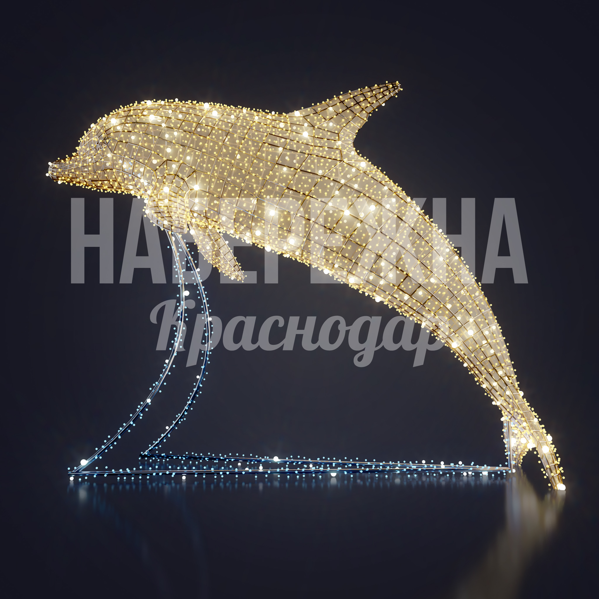 Дельфин Bui 1150x1400x1220 мм. SVF-22.037 Световая фигура дельфина с яркой LED-подсветкой для праздничного оформления парков и набережных круглый год.