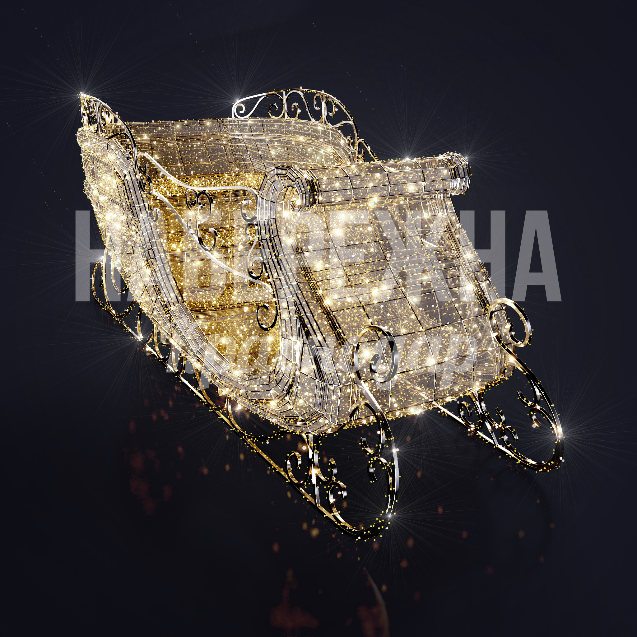 Сани Nii 3300x4300x1500 мм. SVF-22.048 Световая фигура в форме саней с LED-подсветкой. Масштабная композиция для праздничного оформления городских пространств.