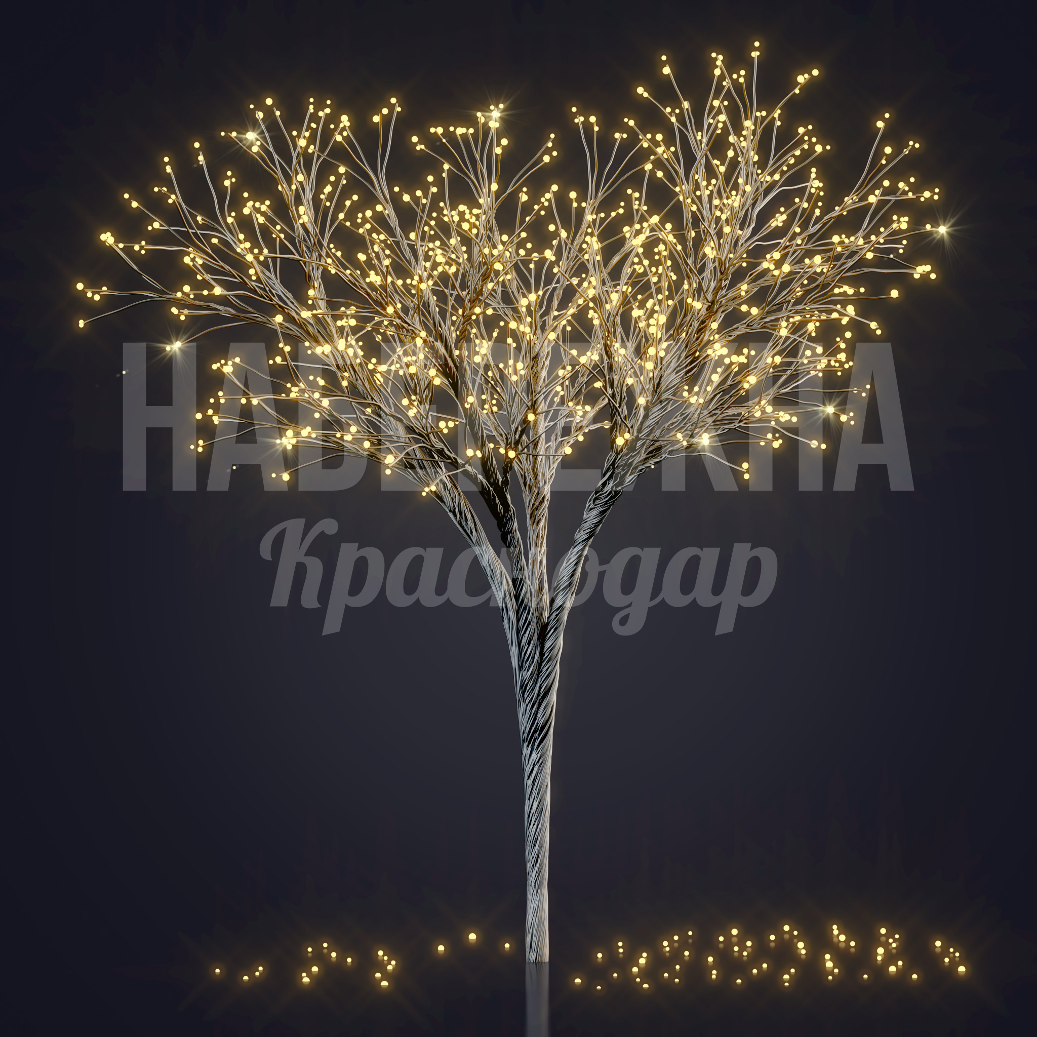Световое дерево Bupgie 4000x4000x3750 мм. SVF-23.079 Световое дерево с теплой LED-подсветкой. Создает атмосферу в парках и скверах круглый год. Защита IP65.
