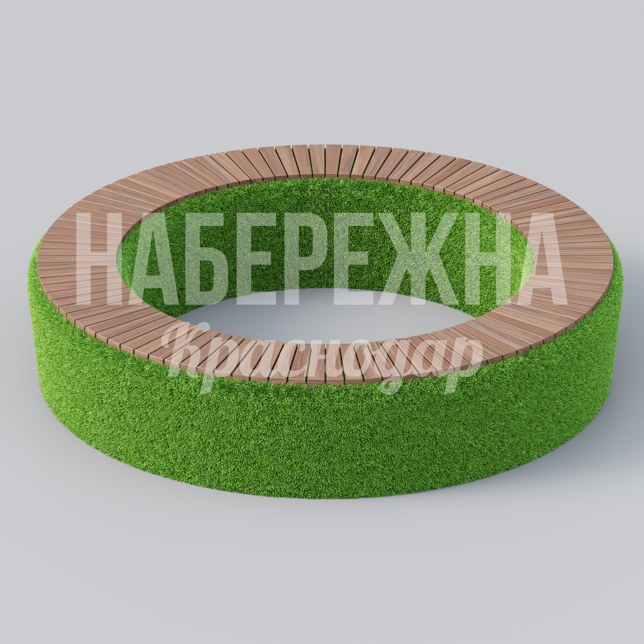 Лавочка Nödref 2000x2000x450 мм. TOP-22.011 Круговая скамейка с деревянным сиденьем и зелёным основанием для зон отдыха, рассчитана на 8-10 человек.
