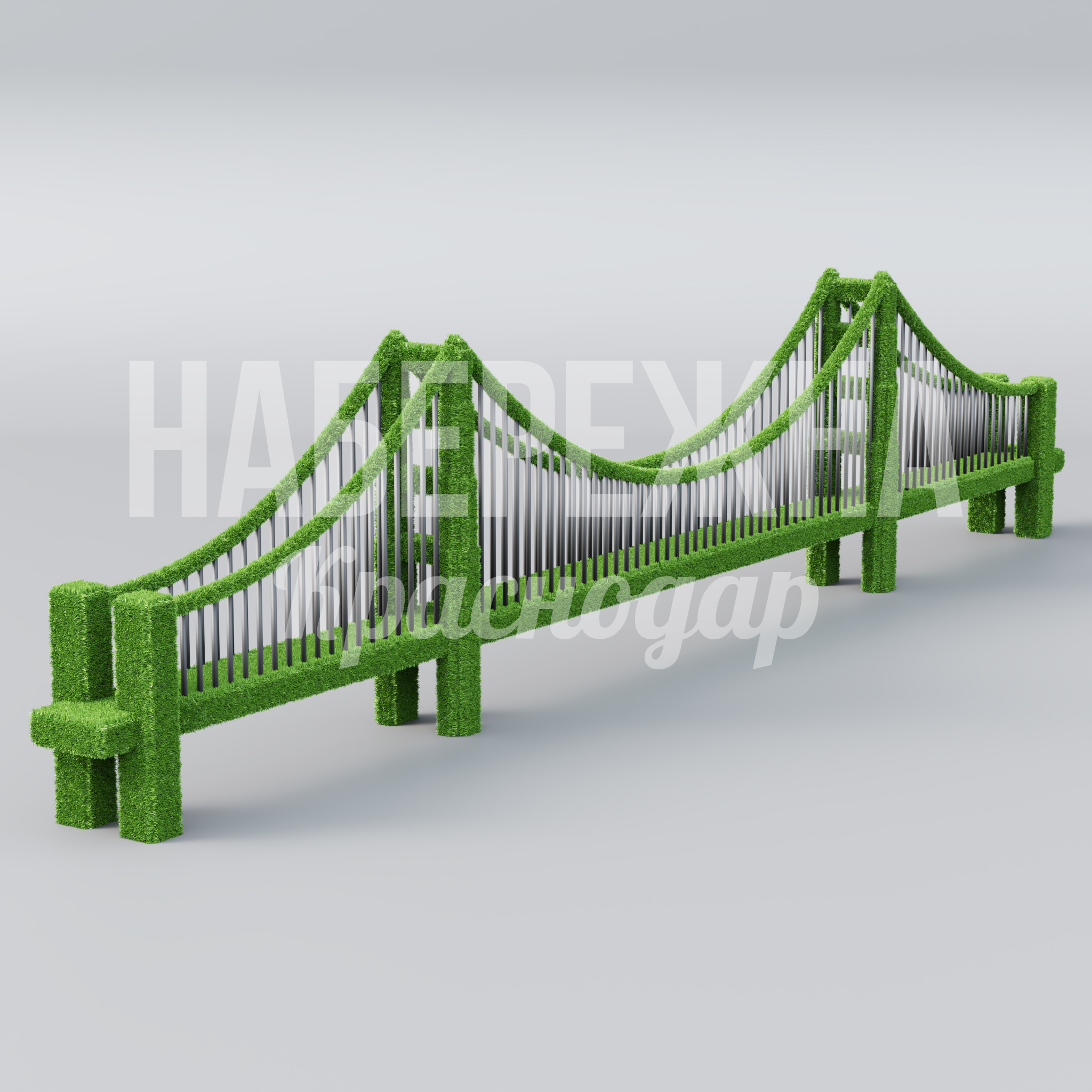 Мост золотые ворота 500x7500x1500 мм. TOP-22.027 Топиарная фигура моста с металлическим каркасом и зелёным покрытием для создания ярких акцентов в парках и скверах.