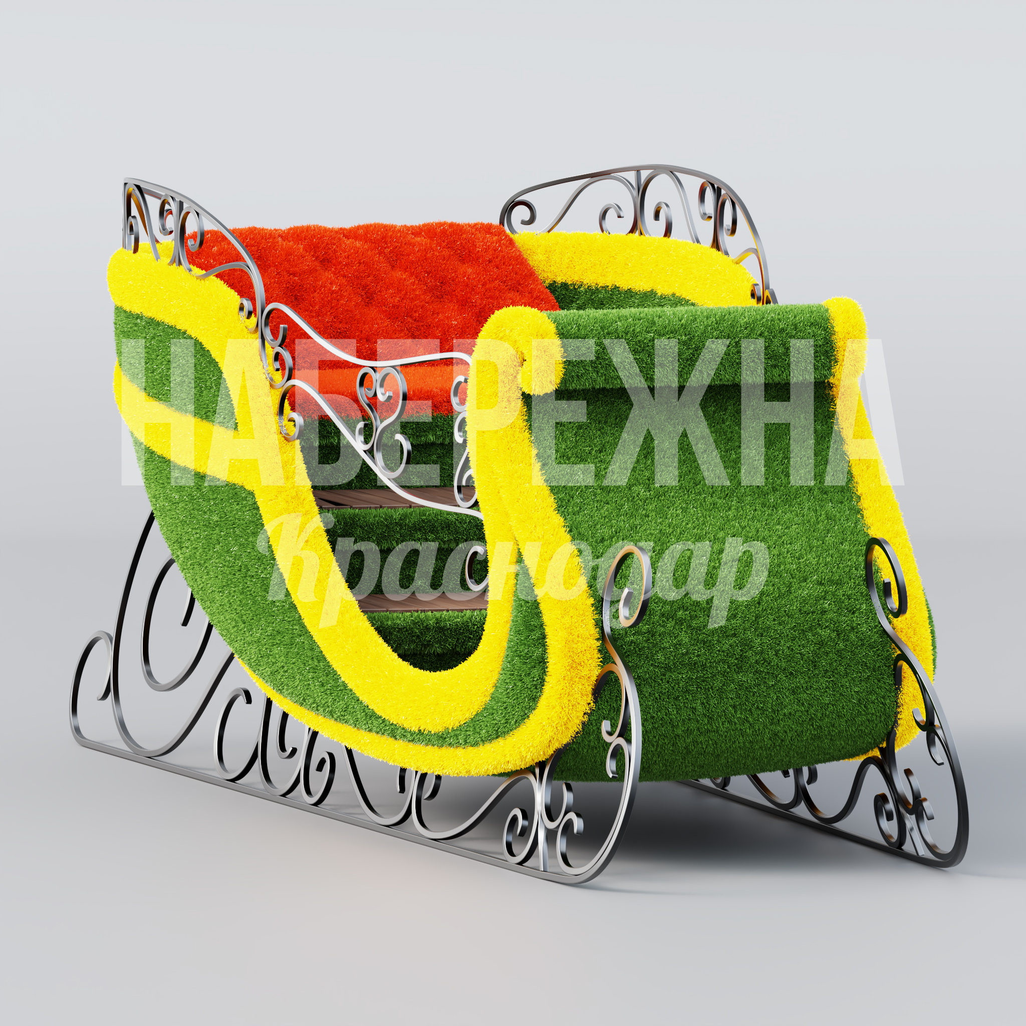 Сани Lovhogpo 1500x3660x1500 мм. TOP-22.043 Топиарные сани из искусственной травы с металлическим каркасом. Яркий декор для парков и праздничного оформления.