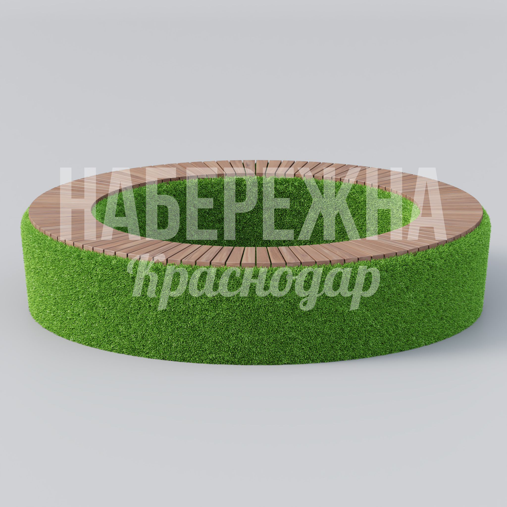Скамья Agsupse 2000x2000x450 мм. TOP-22.050 Скамья-топиарий с деревянным сидением и травяным основанием для создания зелёных зон отдыха в парках и скверах.