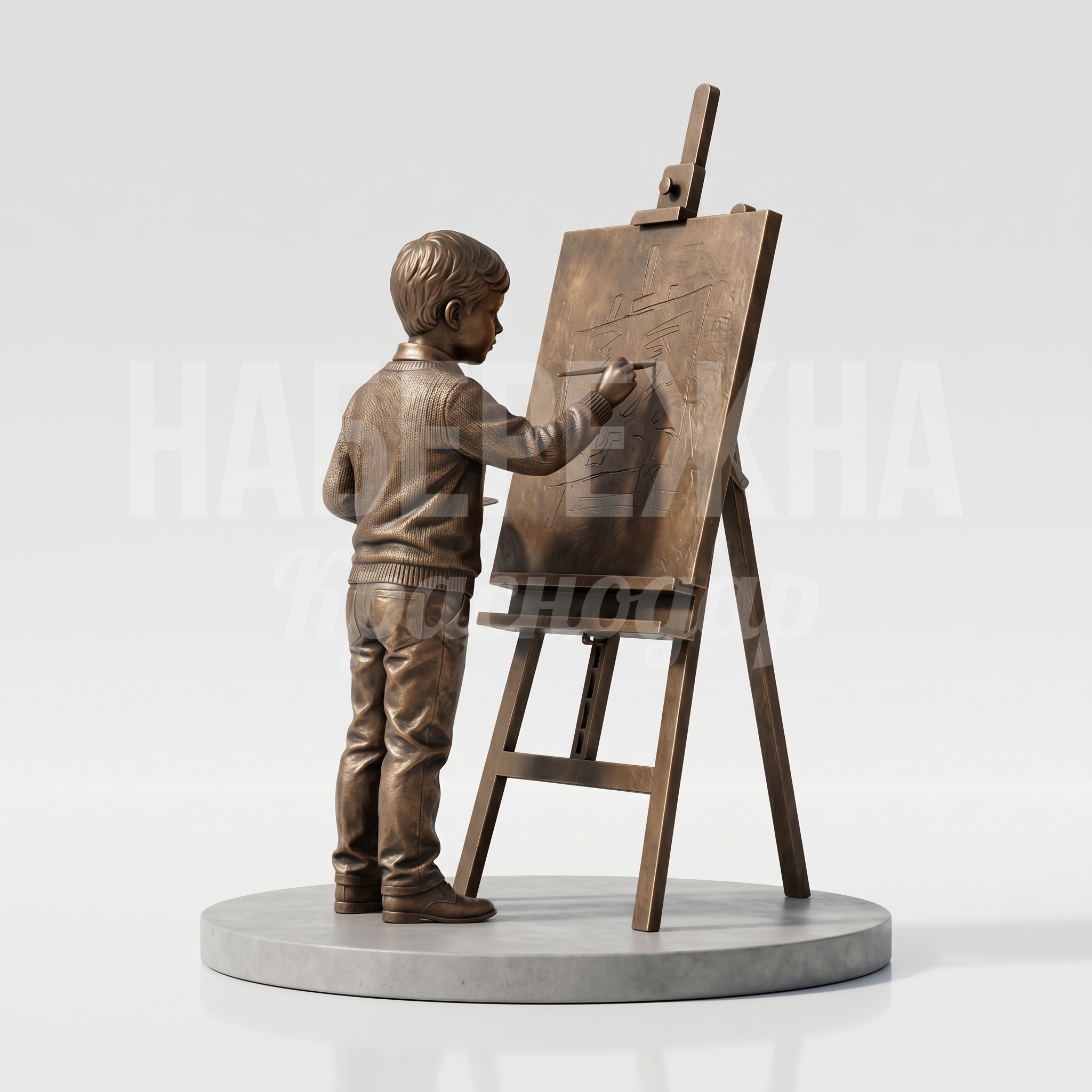 Мальчик рисует на мольберте